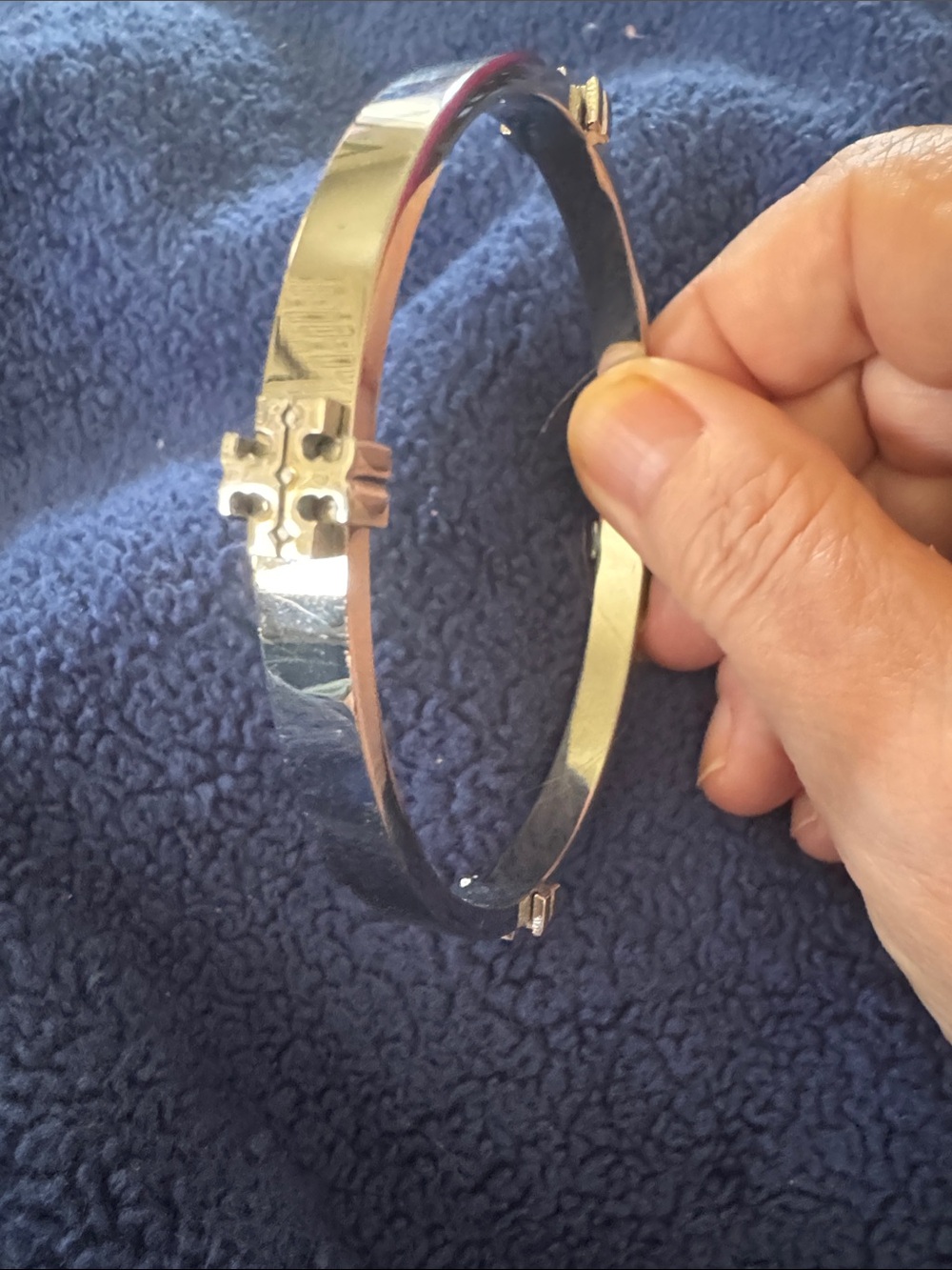 Tory Burch Polished Silver Logo Hinged Bracelet